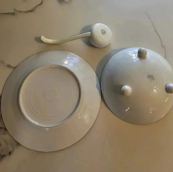 Nippon Gold Floral 3 Piece Hand Painted Mayo Condiment Set Bowl Saucer Ladle - Picture 3 of 6